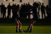18 November 2018; Aedin Murray, left, and Sarah Quinn  of Foxrock-Cabinteely celebrate at the final whistle after victory over Donaghmoyne during the All-Ireland Ladies Senior Club Football Championship Semi-Final 2018 match between Foxrock-Cabinteely and Donaghmoyne at Bray Emmets GAA Club in Bray, Wicklow. Photo by Brendan Moran/Sportsfile