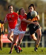 18 November 2018; Ciara O'Sullivan of Mourneabbey in action against Louise Ward of Kilkerrin-Clonberne during the All-Ireland Ladies Senior Club Football Championship Semi-Final 2018 match between Kilkerrin-Clonberne and Mourneabbey at Clonberne Sports Field in Ballinasloe, Galway.   Photo by Eóin Noonan/Sportsfile