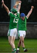 18 November 2018; Brian Carroll of Coolderry, right, celebrates after scoring his side’s fourth goal  during the AIB Leinster GAA Hurling Senior Club Championship semi-final match between Ballyboden St Enda's and Coolderry at Parnell Park in Dublin. Photo by Sam Barnes/Sportsfile