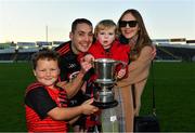 18 November 2018; Ballygunner joint captain Shane O'Sullivan celebrates with his partner Ciara, son Ferdia, aged 2, and his nephew Cian, aged 10, after the AIB Munster GAA Hurling Senior Club Championship Final between Na Piarsaigh and Ballygunner at Semple Stadium in Thurles, Co. Tipperary. Photo by Diarmuid Greene/Sportsfile