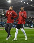 18 November 2018; David Alaba, right, and Marko Arnautovic of Austria prior to the UEFA Nations League match between Northern Ireland and Austria at the National Football Stadium in Windsor Park, Belfast. Photo by David Fitzgerald/Sportsfile
