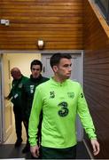 18 November 2018; Seamus Coleman arrives for a Republic of Ireland press conference at Ceres Park in Aarhus, Denmark. Photo by Stephen McCarthy/Sportsfile