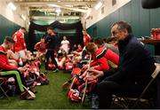 18 November 2018; Cork manager John Meyler and his players in the dressing room before the Aer Lingus Fenway Hurling Classic 2018 semi-final match between Clare and Cork at Fenway Park in Boston, MA, USA. Photo by Piaras Ó Mídheach/Sportsfile