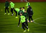 18 November 2018; Harry Arter, centre, and Shane Duffy share a joke during a Republic of Ireland training session at Ceres Park in Aarhus, Denmark. Photo by Stephen McCarthy/Sportsfile