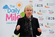 19 November 2018; The Daily Mile founder Elaine Wyllie speaking at The Daily Mile Launch Kildare at Scoil Na Mainistreach in Celbridge, Co Kildare. Photo by Eóin Noonan/Sportsfile