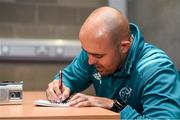 19 November 2018; Munster defence coach JP Ferreira spells a players' name for a reporter during a Munster Rugby press conference at the University of Limerick in Limerick. Photo by Diarmuid Greene/Sportsfile