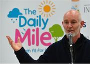 19 November 2018; Ray D’Arcy, RTE Radio DJ speaking at The Daily Mile Launch Kildare at Scoil Na Mainistreach in Celbridge, Co Kildare. Photo by Eóin Noonan/Sportsfile
