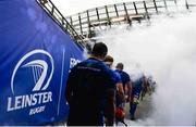 7 October 2017; Where there is smoke. Leinster and Munster brought the fire in a hugely physical game at the Aviva Stadium with Johnny Sexton captaining the side and leading them out. This image may be reproduced free of charge when used in conjunction with a review of the book &quot;Double Delight&quot;. All other usage © SPORTSFILE.