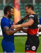 2 September 2017; Story fella? Isa Nacewa and Zane Kirchner catch up after the game as Leinster start with a convincing away performance.This image may be reproduced free of charge when used in conjunction with a review of the book &quot;Double Delight&quot;. All other usage © SPORTSFILE