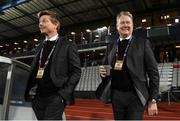 19 November 2018; Denmark manager Aage Hareide, right, and assistant manager Jon Dahl Tomasson prior to the UEFA Nations League B match between Denmark and Republic of Ireland at Ceres Park in Aarhus, Denmark. Photo by Stephen McCarthy/Sportsfile