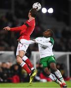 19 November 2018; Andreas Bjelland of Denmark in action against Michael Obafemi of Republic of Ireland during the UEFA Nations League B match between Denmark and Republic of Ireland at Ceres Park in Aarhus, Denmark. Photo by Stephen McCarthy/Sportsfile