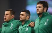 17 November 2018; Ireland players, from left, CJ Stander, Rob Kearney and Iain Henderson during the National Anthem prior to the Guinness Series International match between Ireland and New Zealand at the Aviva Stadium in Dublin. Photo by David Fitzgerald/Sportsfile