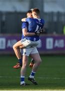18 November 2018; Michael McCarville, left, and Conor McCarthy of Scotstown celebrate after the AIB Ulster GAA Football Senior Club Championship semi-final match between Eoghan Rua Coleraine and Scotstown at Healy Park in Omagh, Tyrone. Photo by Oliver McVeigh/Sportsfile