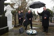 21 November 2018; Uachtarán Chumann Lúthchleas Gael John Horan, centre, with Monsignor Eoin Thynne, right, and Dublin senior football manager Jim Gavin, left, with John Costello, Dublin GAA Chief Executive, during the unveiling of a memorial headstone to Bloody Sunday victim John William Scott who was shot and killed aged 14 at Croke Park at Glasnevin Cemetery in Dublin. Photo by David Fitzgerald/Sportsfile