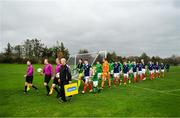 16 November 2018; The Republic of Ireland and Scotland teams walk out prior to the U16 Victory Shield match between Republic of Ireland and Scotland at Mounthawk Park in Tralee, Kerry. Photo by Brendan Moran/Sportsfile