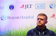 21 November 2018; Former Republic of Ireland international Damien Duff joined Beacon Hospital to launch its new sports medicine initiative with the Leinster Senior Football League, at the National Sports Campus in Abbotstown, Dublin. Previously, access to treatment for injured players in the Leinster Senior Football League could take a significant amount of time and was costly in many cases. Now, players injured during LSL training or match will have quick access to internationally renowned sports medicine experts at Beacon Hospital. Both JLT and AIG have signed up as insurance partners on the programme, so the bulk of injury related medical expenses will be covered, reducing costs for players. Beacon Hospital offers best in class treatments for injury prevention and management, with a multi-disciplinary or team-based approach. Beacon’s Sports Medicine facility allows for rapid player access to sports medicine physicians, orthopaedic consultants and physiotherapy and radiology services. Photo by Stephen McCarthy/Sportsfile