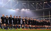 17 November 2018; The New Zealand All Blacks stand for the National Anthem prior to the Guinness Series International match between Ireland and New Zealand at Aviva Stadium, Dublin. Photo by Brendan Moran/Sportsfile