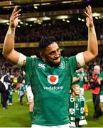 17 November 2018; Bundee Aki of Ireland celebrates after the Guinness Series International match between Ireland and New Zealand at Aviva Stadium, Dublin. Photo by Brendan Moran/Sportsfile