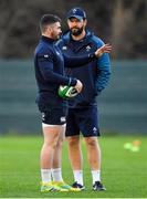22 November 2018; Sam Arnold, left, with defence coach Andy Farrell during Ireland rugby squad training at Carton House in Maynooth, Kildare. Photo by Brendan Moran/Sportsfile
