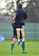 22 November 2018; Cian Healy, left, and Jordi Murphy during Ireland rugby squad training at Carton House in Maynooth, Kildare. Photo by Brendan Moran/Sportsfile