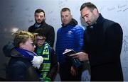 23 November 2018; Dave Kearney of Leinster, alongside Robbie Henshaw, left, and Sean O'Brien, in Autograph Alley at the Guinness PRO14 Round 9 match between Leinster and Ospreys at the RDS Arena in Dublin. Photo by Harry Murphy/Sportsfile