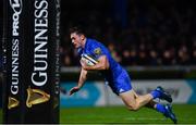 23 November 2018; Conor O'Brien of Leinster dives over to score his side's first try during the Guinness PRO14 Round 9 match between Leinster and Ospreys at the RDS Arena in Dublin. Photo by Ramsey Cardy/Sportsfile