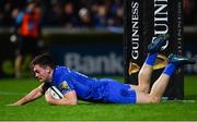 23 November 2018; Conor O'Brien of Leinster dives over to score his side's first try during the Guinness PRO14 Round 9 match between Leinster and Ospreys at the RDS Arena in Dublin. Photo by Ramsey Cardy/Sportsfile