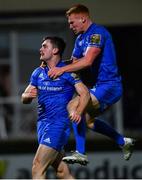 23 November 2018; Conor O'Brien of Leinster celebrates with Ciarán Frawley, right, after scoring his side's first try during the Guinness PRO14 Round 9 match between Leinster and Ospreys at the RDS Arena in Dublin. Photo by Ramsey Cardy/Sportsfile