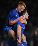 23 November 2018; Conor O’Brien, right, of Leinster celebrates after scoring his side's first try with Ciarán Frawley during the Guinness PRO14 Round 9 match between Leinster and Ospreys at the RDS Arena in Dublin. Photo by Harry Murphy/Sportsfile