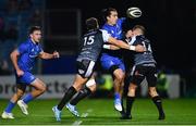 23 November 2018; James Lowe of Leinster is tackled by James Hook, left, and Hanno Dirksen of Ospreys during the Guinness PRO14 Round 9 match between Leinster and Ospreys at the RDS Arena in Dublin. Photo by Ramsey Cardy/Sportsfile