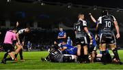 23 November 2018; Ed Byrne of Leinster, hidden, goes over to score his side's fifth try during the Guinness PRO14 Round 9 match between Leinster and Ospreys at the RDS Arena in Dublin. Photo by Seb Daly/Sportsfile