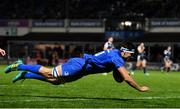 23 November 2018; Max Deegan of Leinster scores his side's sixth try during the Guinness PRO14 Round 9 match between Leinster and Ospreys at the RDS Arena in Dublin. Photo by Ramsey Cardy/Sportsfile
