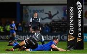 23 November 2018; Bryan Byrne of Leinster scores his side's sixth try during the Guinness PRO14 Round 9 match between Leinster and Ospreys at the RDS Arena in Dublin. Photo by Ramsey Cardy/Sportsfile