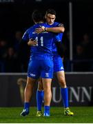 23 November 2018; Jack Kelly of Leinster hugs James Lowe as he comes on for his Leinster debut during the Guinness PRO14 Round 9 match between Leinster and Ospreys at the RDS Arena in Dublin. Photo by Ramsey Cardy/Sportsfile