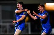 23 November 2018; Conor O'Brien of Leinster celebrates with team-mate Ciarán Frawley, right, after scoring his side's first try during the Guinness PRO14 Round 9 match between Leinster and Ospreys at the RDS Arena in Dublin. Photo by Ramsey Cardy/Sportsfile