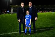 23 November 2018; Matchday mascot, 11 year old, Kate McGovern, from Stillorgan, Dublin, with Leinster players Will Connors and Barry Daly ahead of the Guinness PRO14 Round 9 match between Leinster and Ospreys at the RDS Arena in Dublin. Photo by Ramsey Cardy/Sportsfile