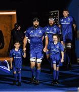 23 November 2018; Matchday mascots, 8 year old, Conor McKiernan, from Firhouse, Dublin, and 11 year old, Kate McGovern, from Stillorgan, Dublin, with captain Scott Fardy during the Guinness PRO14 Round 9 match between Leinster and Ospreys at the RDS Arena in Dublin. Photo by Ramsey Cardy/Sportsfile