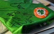 24 November 2018; A detailed view of a signed jersey worn by Liam O'Brien during the 1988 European Championships, at the National Football Exhibition at Dundrum Shopping Centre in Dundrum, Dublin. Photo by Seb Daly/Sportsfile