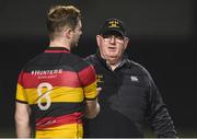 23 November 2018; Lansdowne assistant coach Mark McHugh, right, congratulates Jack O'Sullivan following the Ulster Bank League Division 1A match between Lansdowne and Terenure College at Aviva Stadium in Dublin.  Photo by Ben McShane/Sportsfile