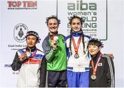 24 November 2018; Medallists from left, silver Sudaporn Seesondee of Thailand, gold Kellie Harrington of Ireland, bronze Karina Ibragimova of Kazakhstan and Oh Yeonji of South Korea following the AIBA Women's World Boxing Championships 2018 Lightweight 60kg Final at the Indira Gandhi Sport Complex in New Delhi, India. Photo by AIBA/Sportsfile