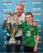 24 November 2018; Former Republic of Ireland international Ray Houghton with Finn Kavanagh, age 10, from Wexford, at the launch of the National Football Exhibition at Dundrum Shopping Centre in Dundrum, Dublin. Photo by Seb Daly/Sportsfile