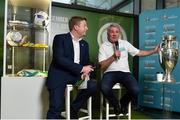 24 November 2018; Former Republic of Ireland international Ray Houghton, right, is interview by MC by Darragh Maloney as he launches the National Football Exhibition at Dundrum Shopping Centre in Dundrum, Dublin. Photo by Seb Daly/Sportsfile