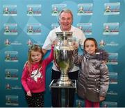 24 November 2018; Former Republic of Ireland International Ray Houghton with Emily, age 6, and Katie Good, age 8, from Dundrum, at the launch of the National Football Exhibition at Dundrum Shopping Centre in Dundrum, Dublin. Photo by Seb Daly/Sportsfile