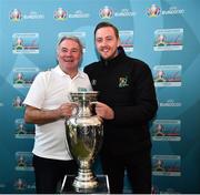 24 November 2018; Former Republic of Ireland International Ray Houghton with Paul Nealon, from Irish Football Fan TV, at the launch of the National Football Exhibition at Dundrum Shopping Centre in Dundrum, Dublin. Photo by Seb Daly/Sportsfile