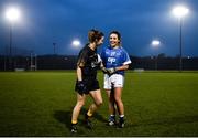 24 November 2018; Orla Farmer of Munster, right, with Sharon Courtney of Ulster following the Ladies Gaelic Annual Interprovincials at WIT Sports Campus, in Waterford. Photo by David Fitzgerald/Sportsfile