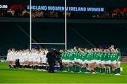 24 November 2018; The teams line up for the national anthems before the Women's International Rugby match between England and Ireland at Twickenham Stadium in London, England. Photo by Matt Impey/Sportsfile