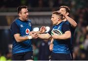 24 November 2018; Andrew Conway of Ireland celebrates after scoring his side's first try with Niall Scannell, left, and Darren Sweetnam, behind, during the Guinness Series International match between Ireland and USA at the Aviva Stadium in Dublin. Photo by Ramsey Cardy/Sportsfile