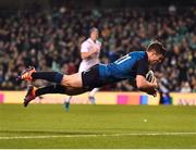 24 November 2018; Luke McGrath of Ireland dives over to score a try, which was subsequently disallowed, during the Guinness Series International match between Ireland and USA at the Aviva Stadium in Dublin. Photo by Seb Daly/Sportsfile
