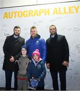 23 November 2018; Cillian, aged eight and Corah Sweepman, aged six, from Wexford, pose for a photo with Robbie Henshaw, Seán O'Brien and Dave Kearney of Leinster in Autograph Alley at the Guinness PRO14 Round 9 match between Leinster and Ospreys at the RDS Arena in Dublin. Photo by Harry Murphy/Sportsfile