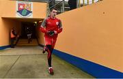 25 November 2018; Eire Og captain Sean Gannon makes his way to the pitch for the team warm-up before the AIB Leinster GAA Football Senior Club Championship semi-final match between Mullinalaghta St. Columba's and Eire Og at Glennon Brothers Pearse Park in Longford. Photo by Matt Browne/Sportsfile